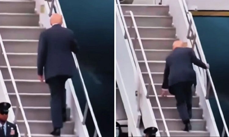एयरफोर्स वन की सीढ़ियां चढ़ते समय लड़खड़ाए ट्रंप, लोग बोले- शुरू हो गया बाइडेन 2.0